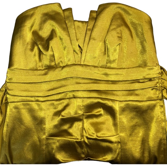 Junior’s Trixxi Strapless Pleated Stretch Empire Waist Chartreuse Dress - 5 - Picture 8 of 13